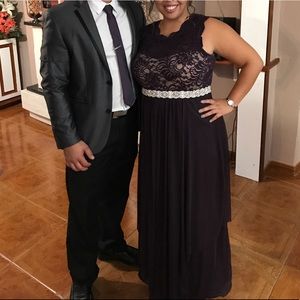 Dark Purple Lace Dress with Embellished Belt